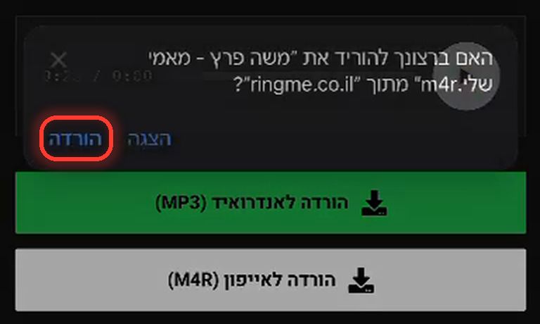 Safari שואל אם להוריד את הצלצול. מסומן הכפתור הורדה